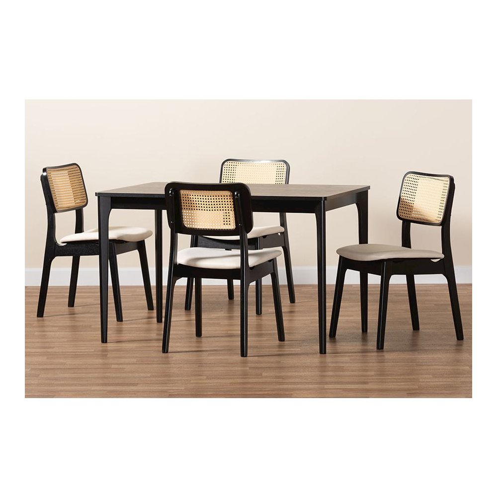 Cream Fabric and Black Finished Wood 5-Piece Dining Set. Picture 9