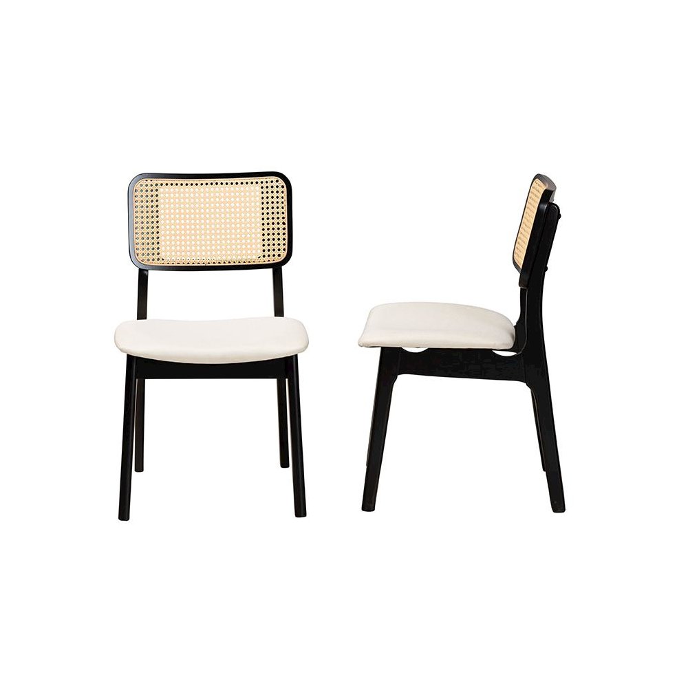 Cream Fabric and Black Finished Wood 2-Piece Dining Chair Set. Picture 2