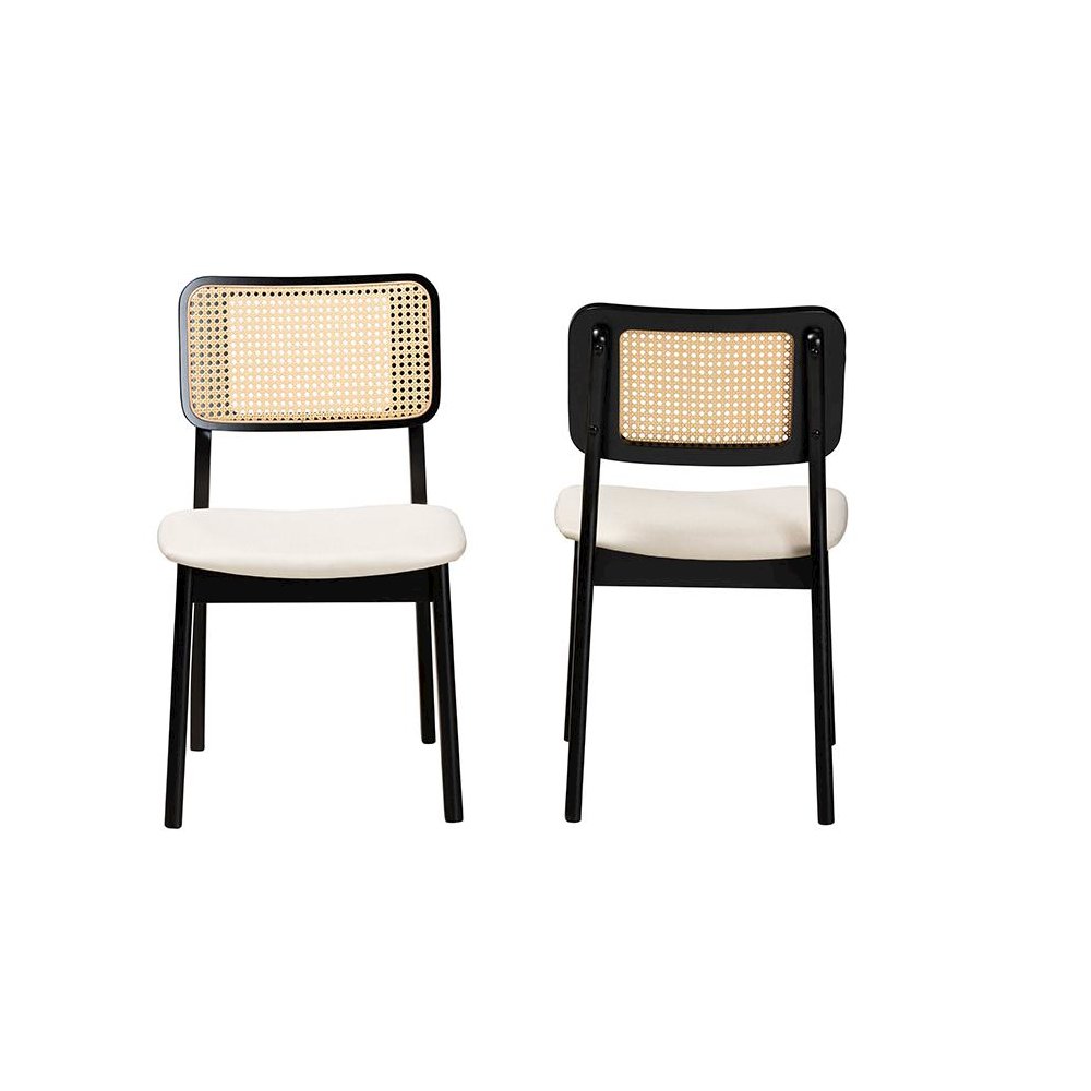 Cream Fabric and Black Finished Wood 2-Piece Dining Chair Set. Picture 3