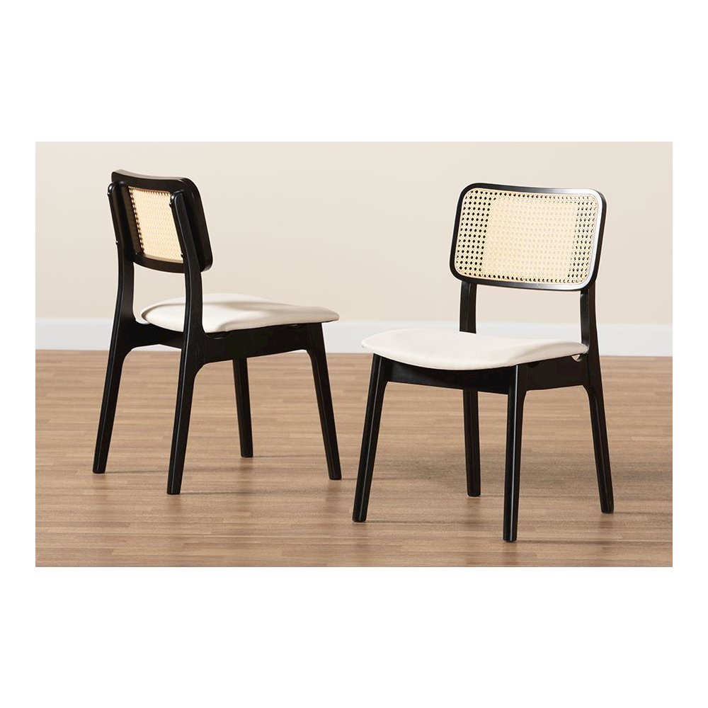 Cream Fabric and Black Finished Wood 2-Piece Dining Chair Set. Picture 8