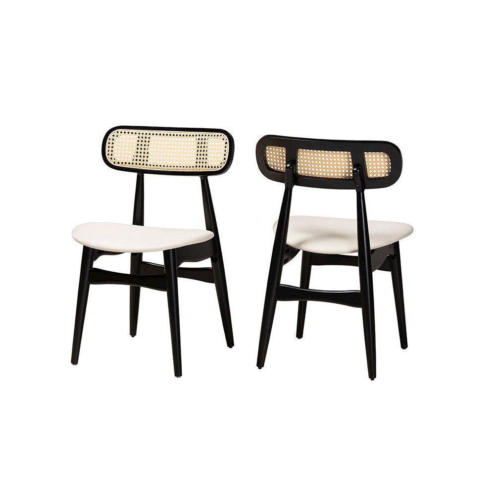 Cream Fabric and Black Finished Wood 2-Piece Dining Chair Set. Picture 1