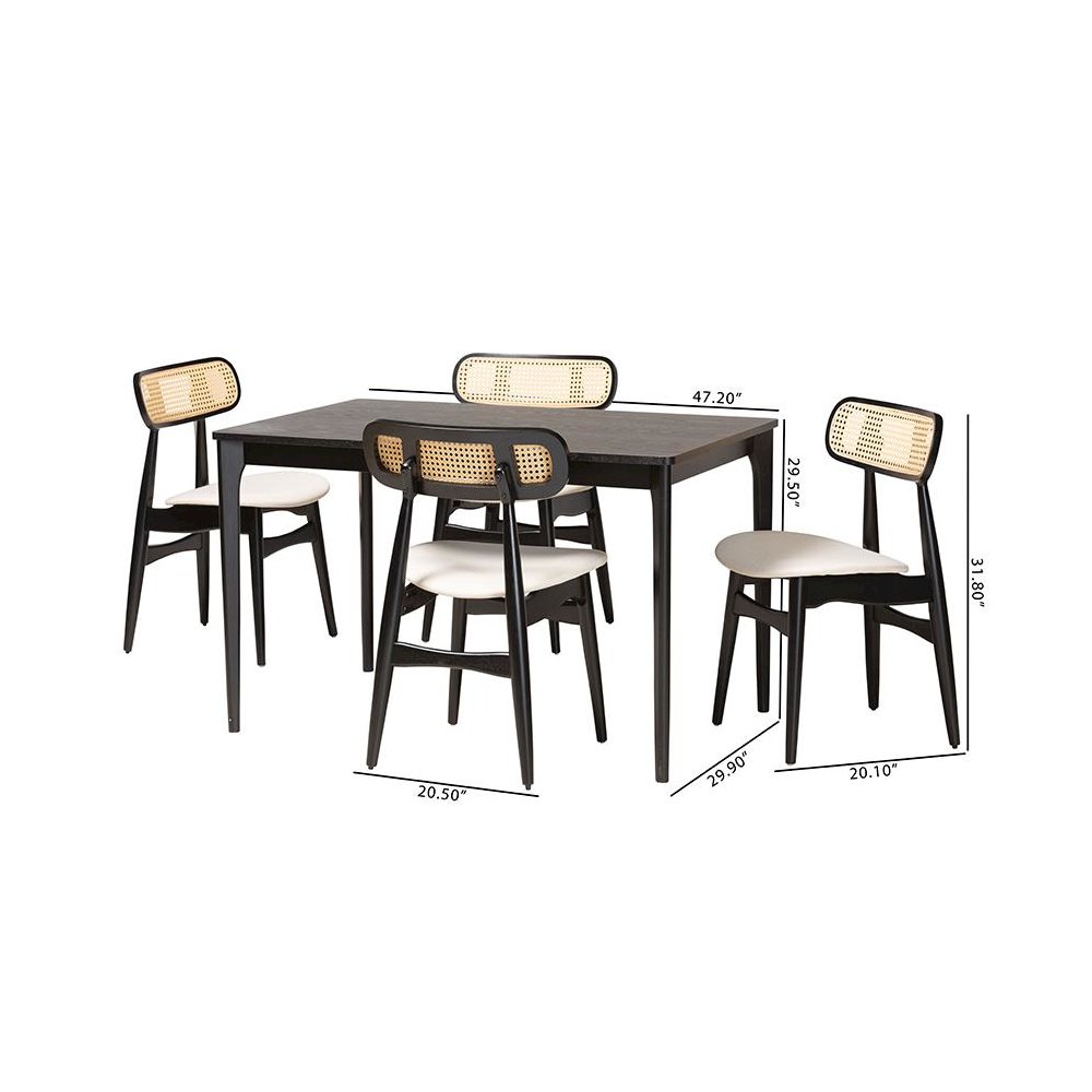 Cream Fabric and Black Finished Wood 5-Piece Dining Set. Picture 10