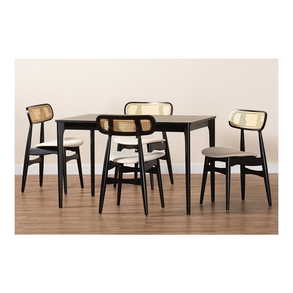 Cream Fabric and Black Finished Wood 5-Piece Dining Set. Picture 9