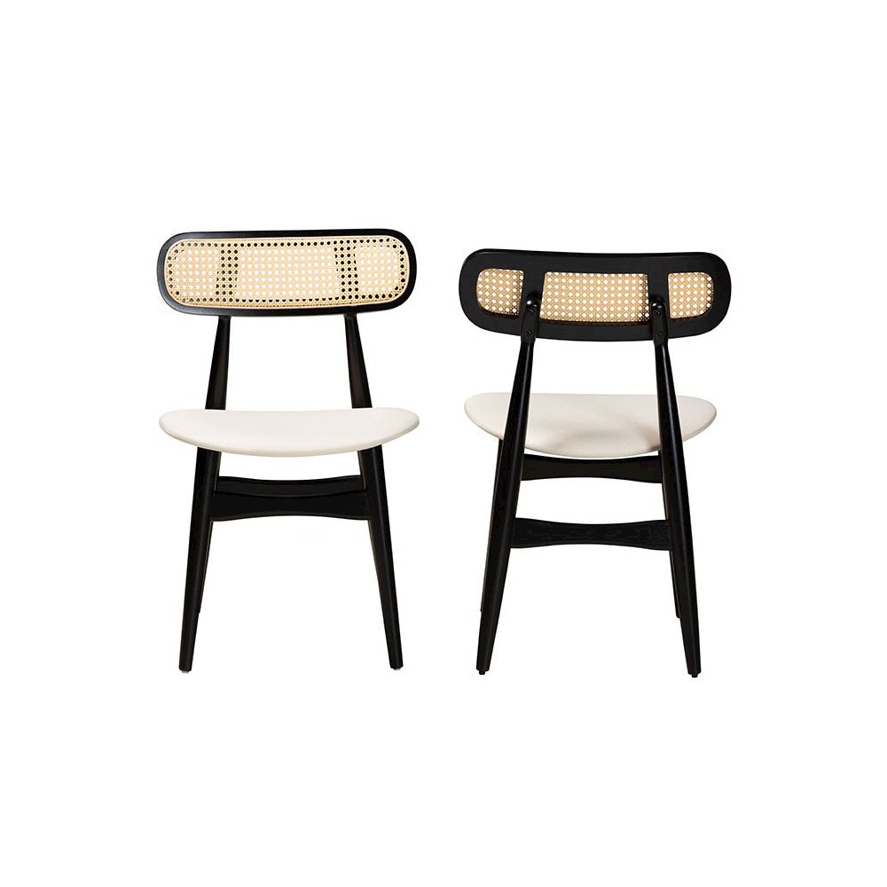 Cream Fabric and Black Finished Wood 2-Piece Dining Chair Set. Picture 2