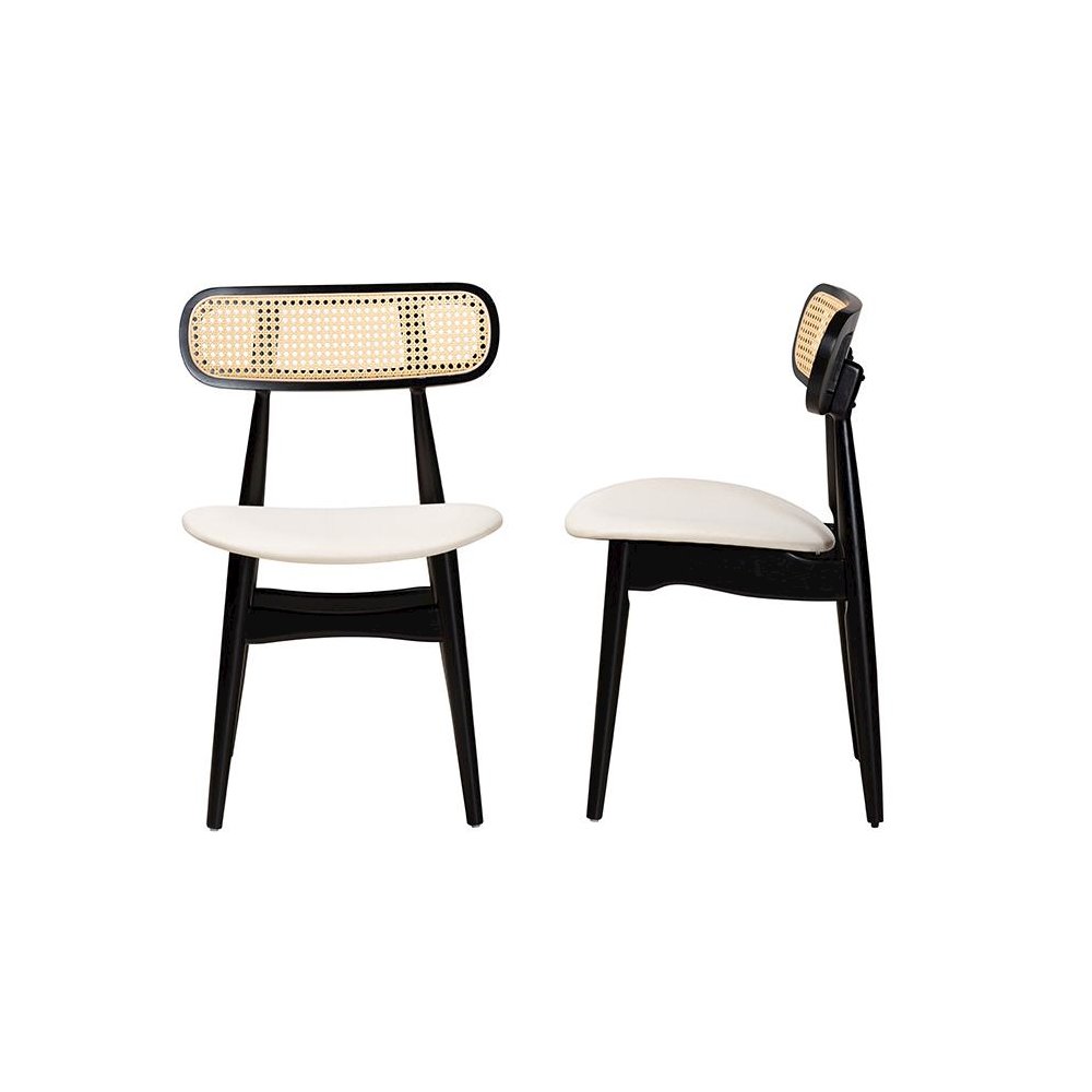 Cream Fabric and Black Finished Wood 2-Piece Dining Chair Set. Picture 3