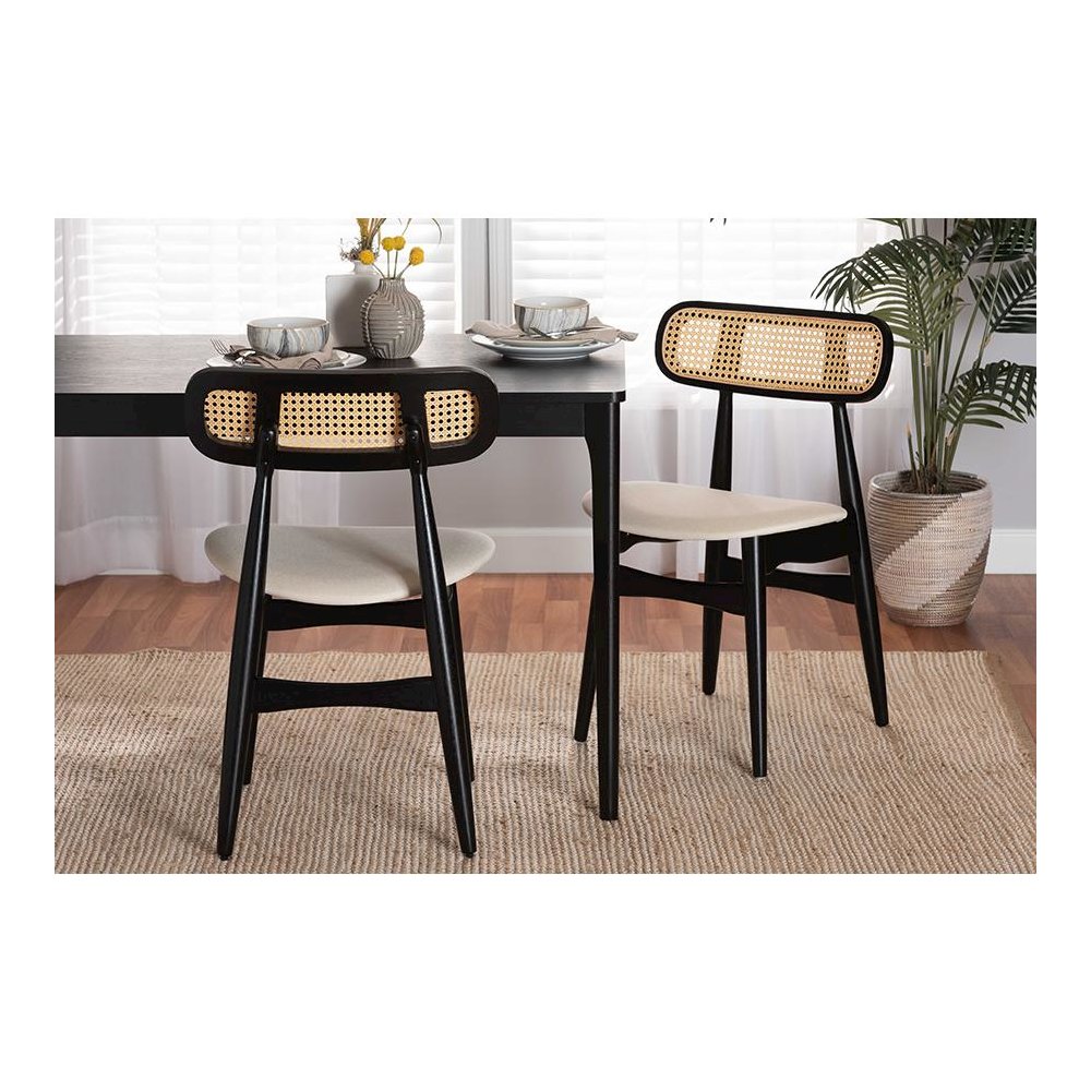 Cream Fabric and Black Finished Wood 2-Piece Dining Chair Set. Picture 7