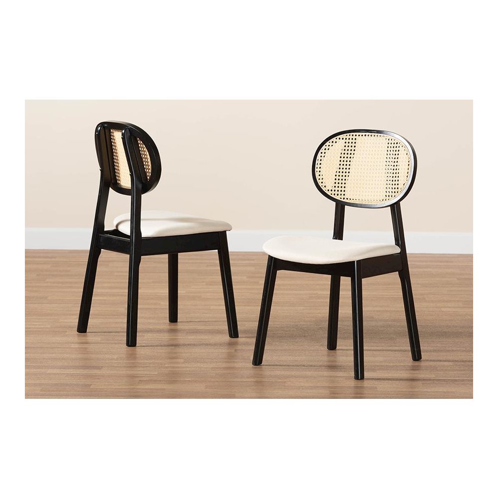 Cream Fabric and Black Finished Wood 2-Piece Dining Chair Set. Picture 8