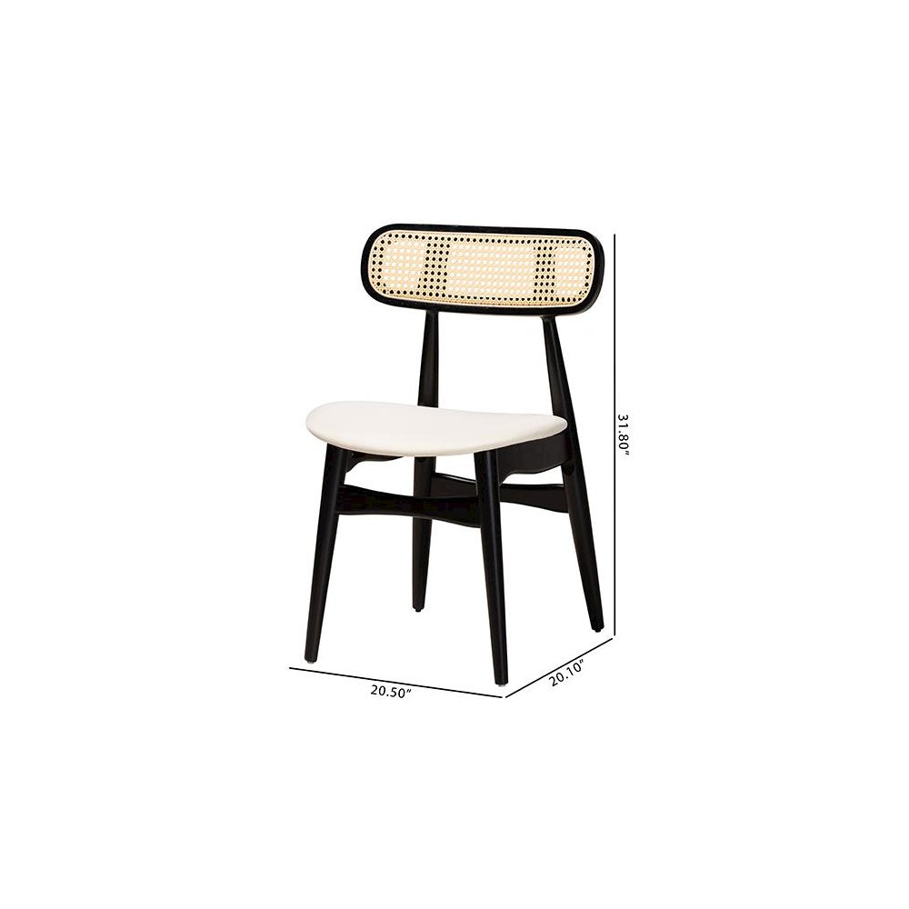 Cream Fabric and Black Finished Wood 2-Piece Dining Chair Set. Picture 9