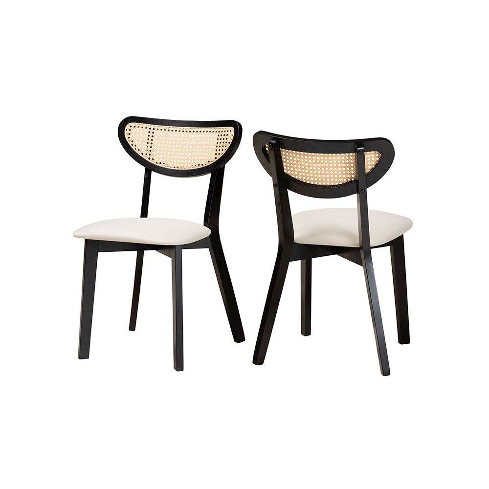 Dannell Mid-Century Modern Cream Fabric and Black Finished Wood Dining Chair. Picture 1