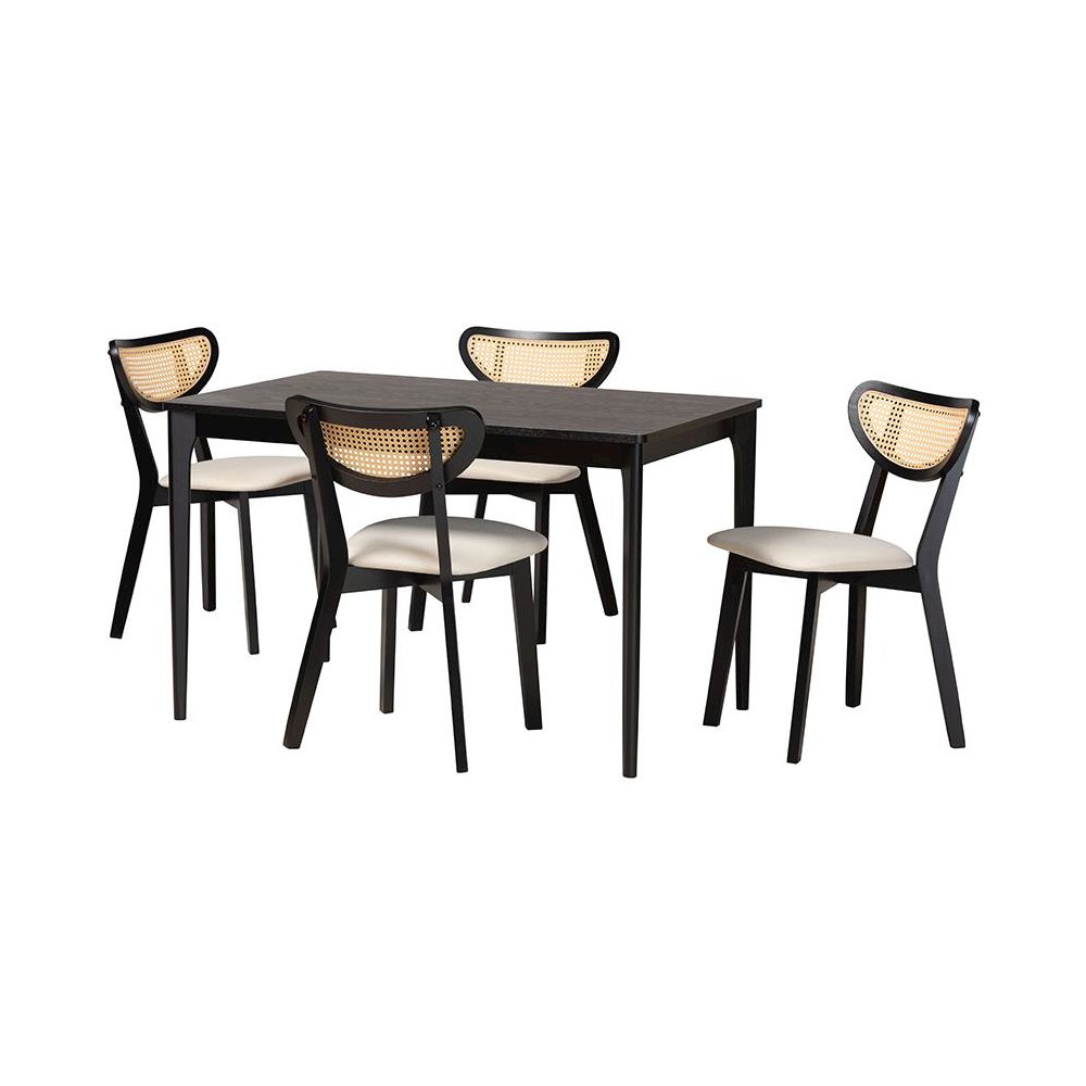 Cream Fabric and Black Finished Wood 5-Piece Dining Set. Picture 1