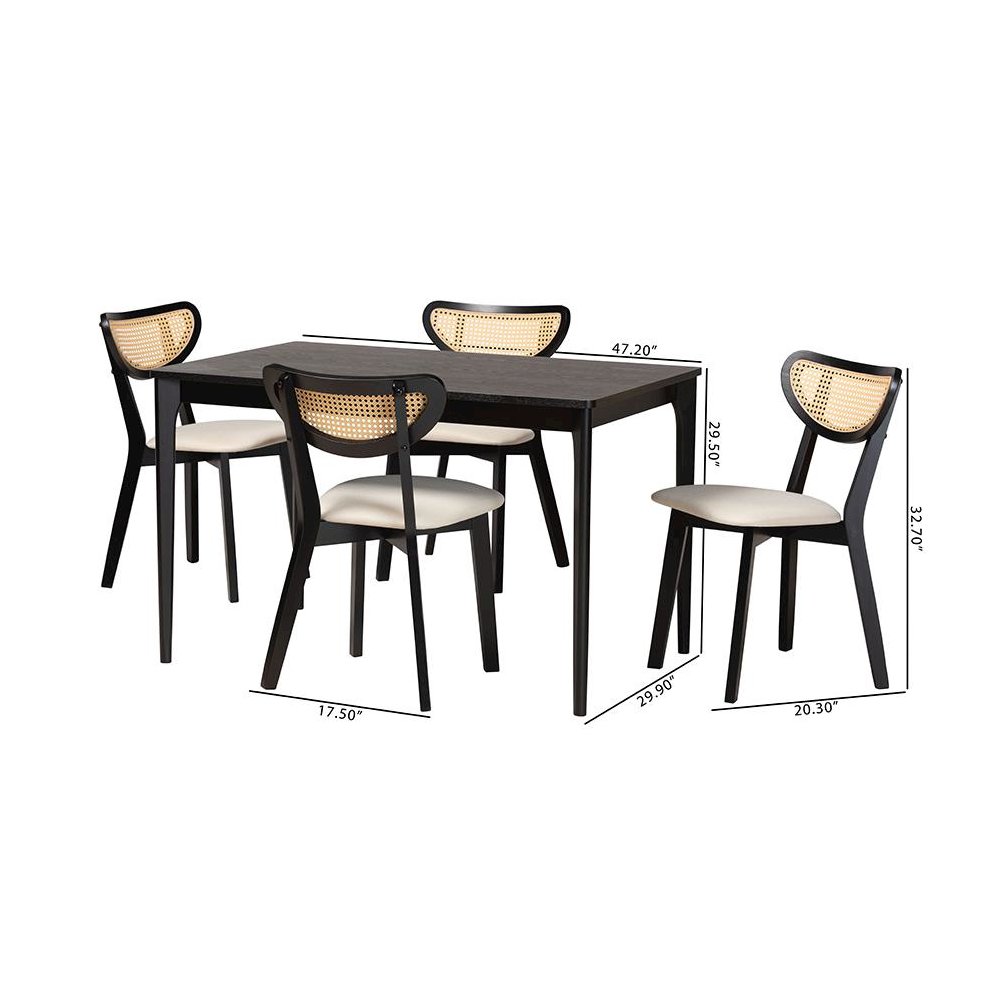 Cream Fabric and Black Finished Wood 5-Piece Dining Set. Picture 10