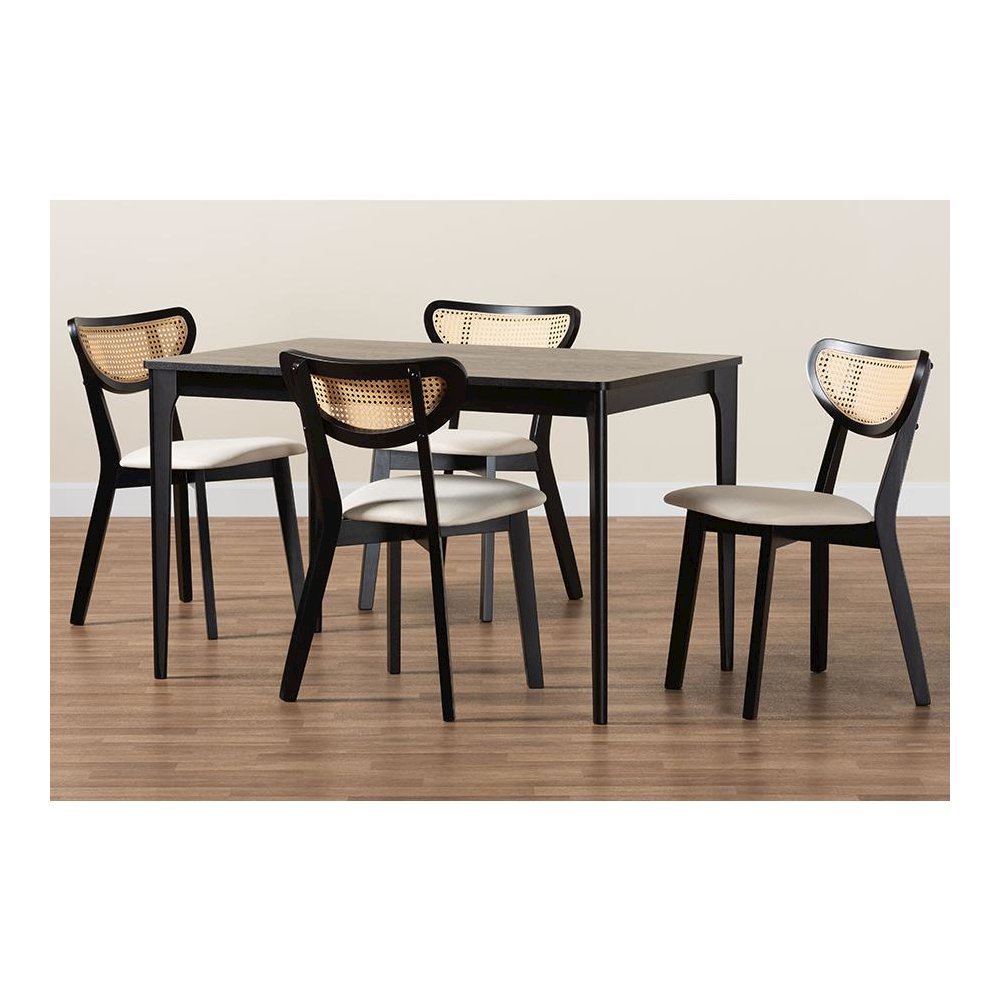 Cream Fabric and Black Finished Wood 5-Piece Dining Set. Picture 9