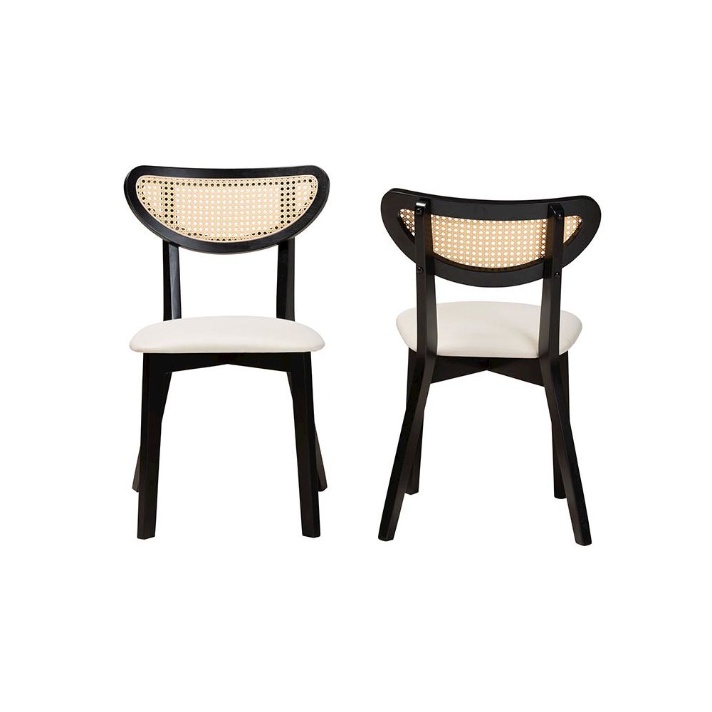 Dannell Mid-Century Modern Cream Fabric and Black Finished Wood Dining Chair. Picture 2