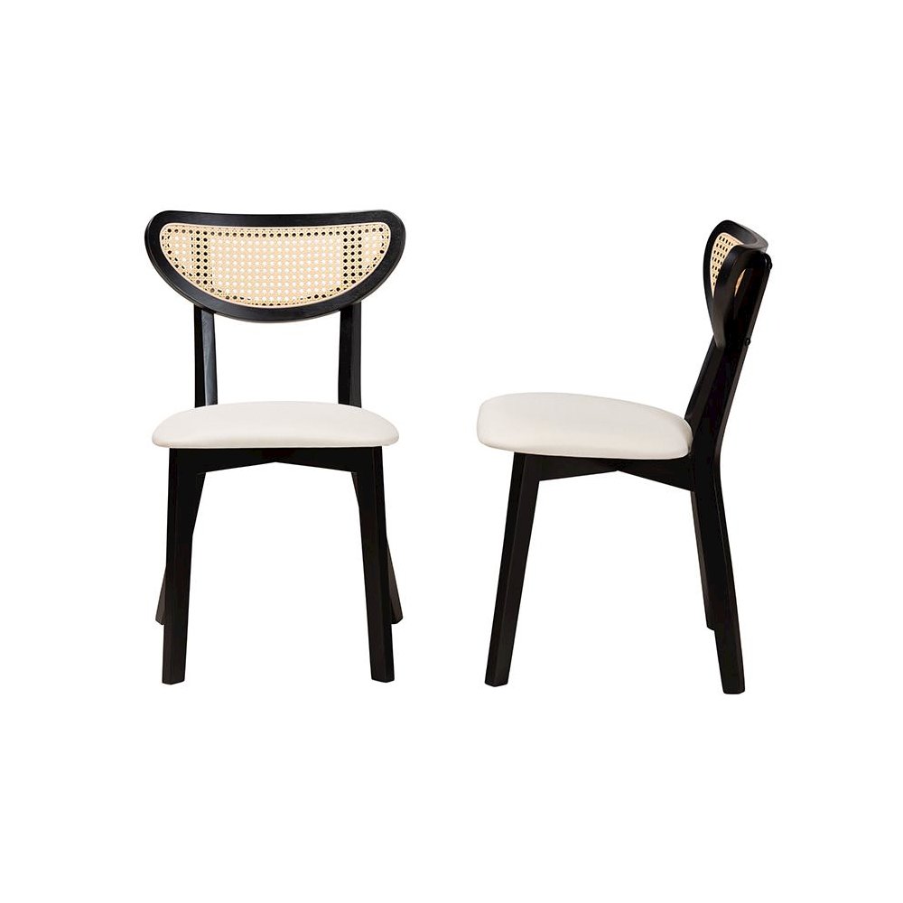 Dannell Mid-Century Modern Cream Fabric and Black Finished Wood Dining Chair. Picture 3
