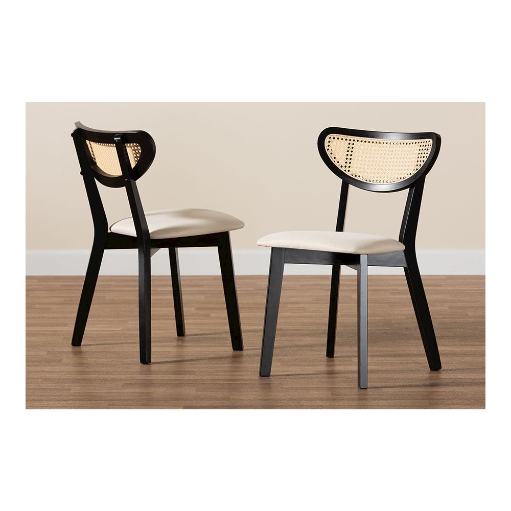 Dannell Mid-Century Modern Cream Fabric and Black Finished Wood Dining Chair. Picture 8