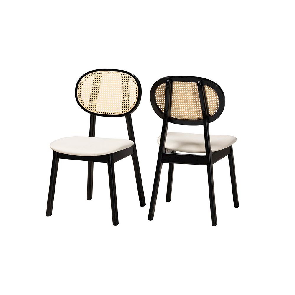 Cream Fabric and Black Finished Wood 2-Piece Dining Chair Set. Picture 1