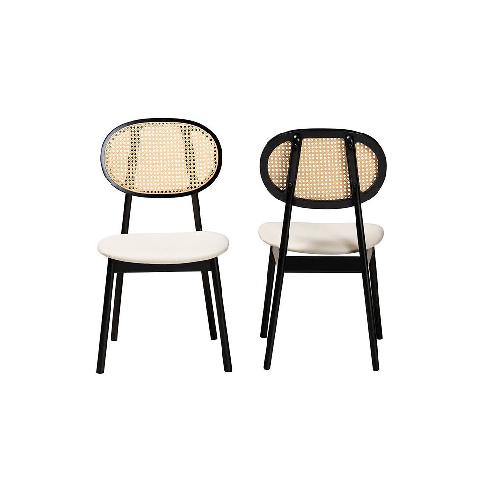 Cream Fabric and Black Finished Wood 2-Piece Dining Chair Set. Picture 2