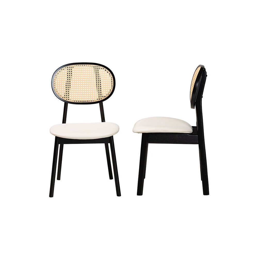 Cream Fabric and Black Finished Wood 2-Piece Dining Chair Set. Picture 3