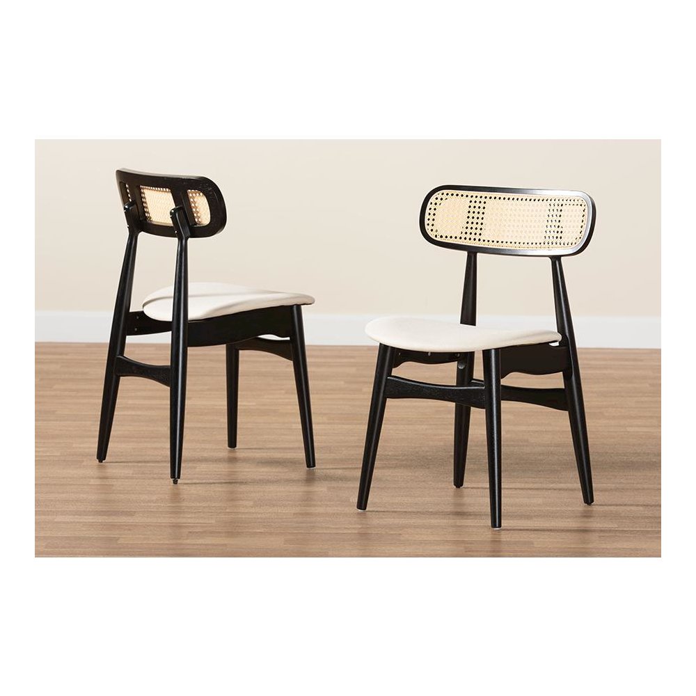 Cream Fabric and Black Finished Wood 2-Piece Dining Chair Set. Picture 8