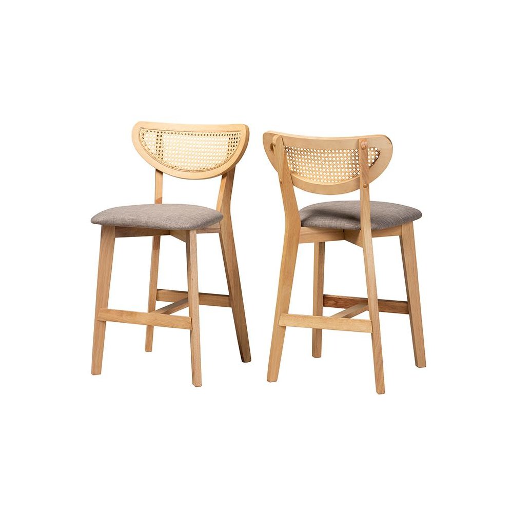 Modern Grey Fabric and Natural Oak Finished Wood 2-Piece Counter Stool Set. Picture 1