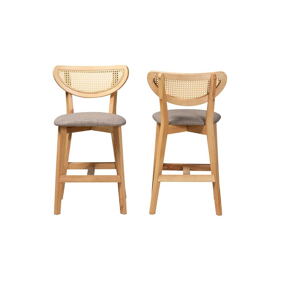Modern Grey Fabric and Natural Oak Finished Wood 2-Piece Counter Stool Set. Picture 2