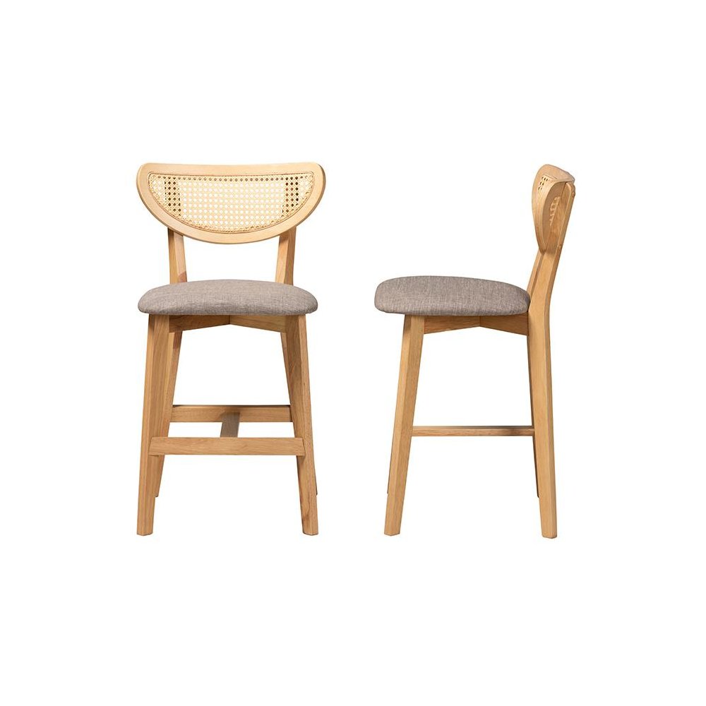 Modern Grey Fabric and Natural Oak Finished Wood 2-Piece Counter Stool Set. Picture 3