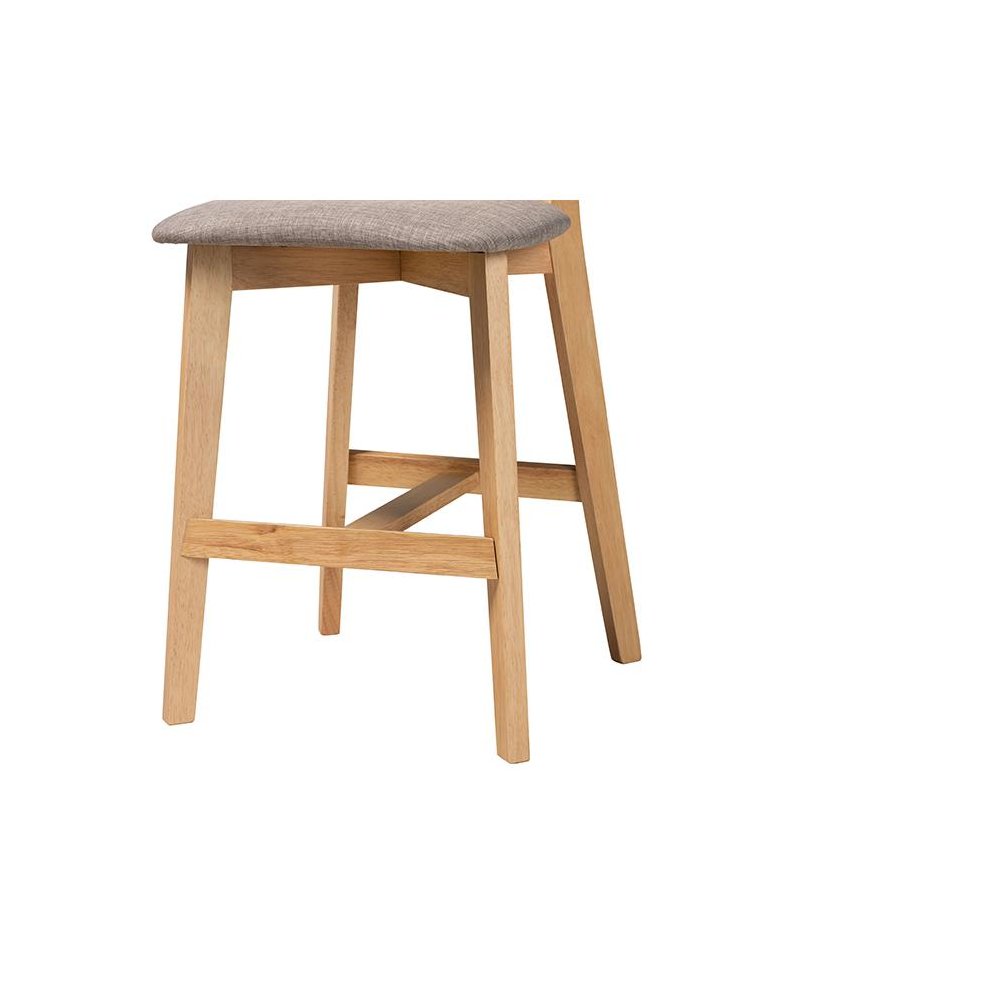 Modern Grey Fabric and Natural Oak Finished Wood 2-Piece Counter Stool Set. Picture 5