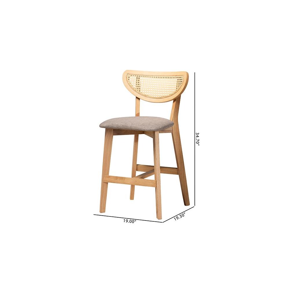 Modern Grey Fabric and Natural Oak Finished Wood 2-Piece Counter Stool Set. Picture 9