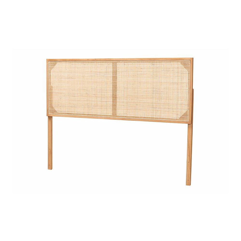 Bohemian Natural Brown Finished Bayur Wood and Rattan Queen Size Headboard. Picture 1