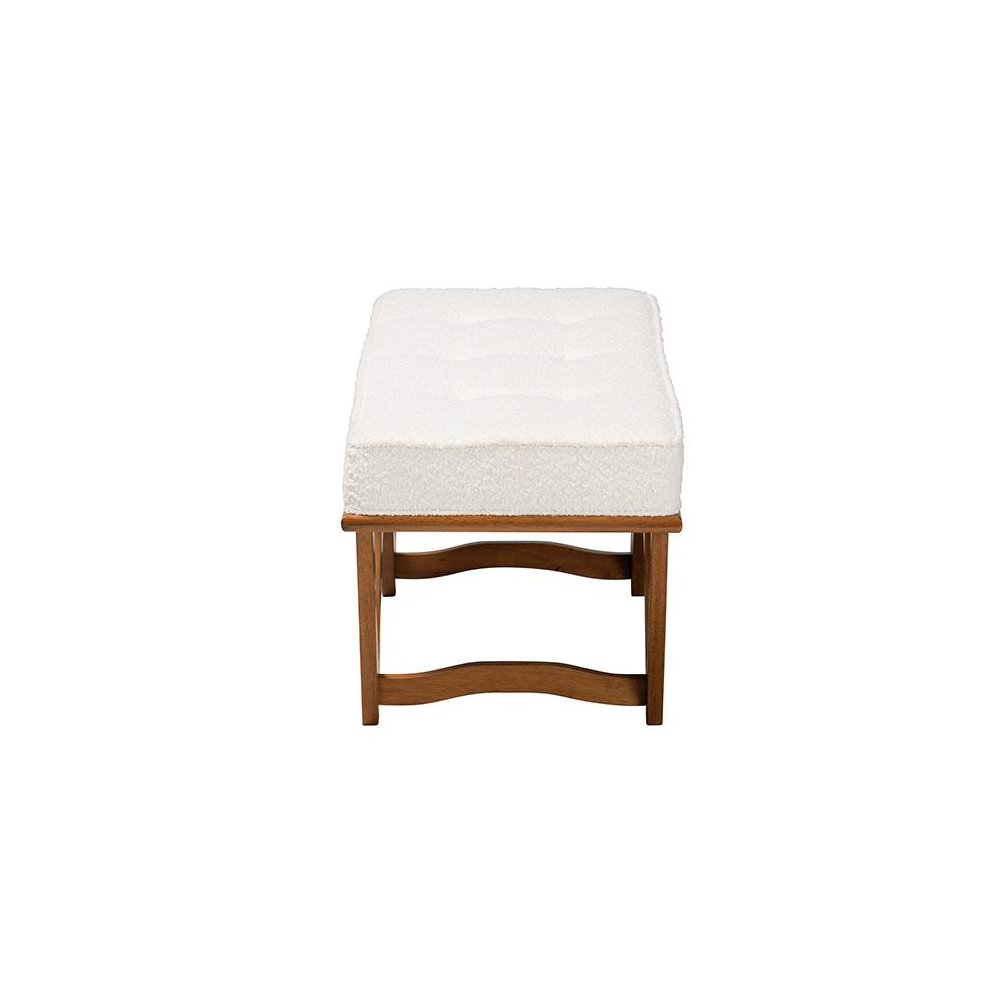 Chenoa Japandi Cream Boucle Fabric and Walnut Brown Finished Wood Bench. Picture 3