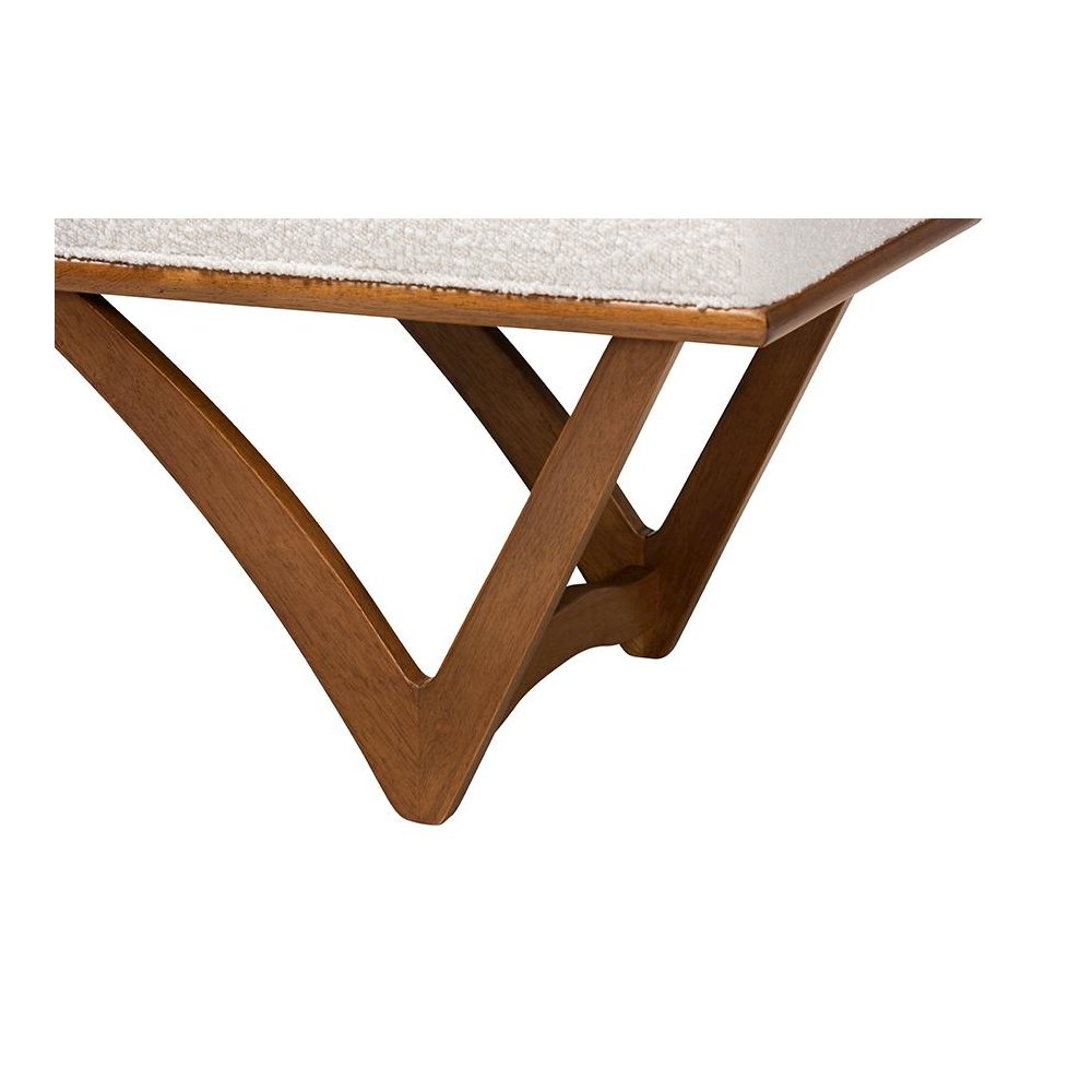 Chenoa Japandi Cream Boucle Fabric and Walnut Brown Finished Wood Bench. Picture 4