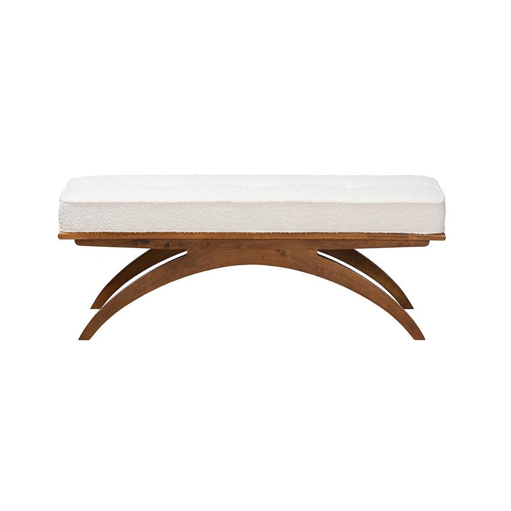 Orella Japandi Cream Boucle Fabric and Walnut Brown Finished Wood Bench. Picture 2