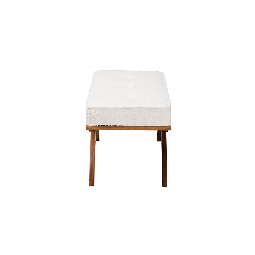 Orella Japandi Cream Boucle Fabric and Walnut Brown Finished Wood Bench. Picture 3