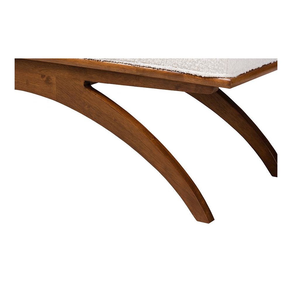 Orella Japandi Cream Boucle Fabric and Walnut Brown Finished Wood Bench. Picture 4