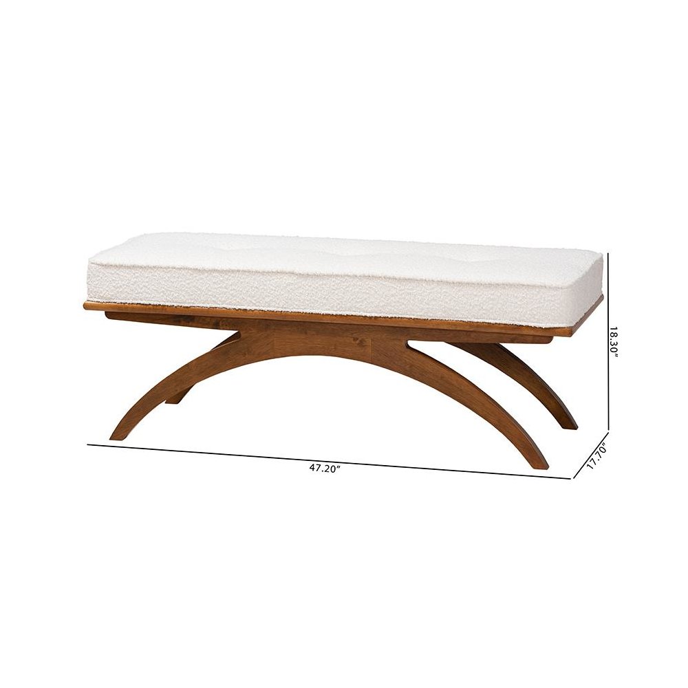 Orella Japandi Cream Boucle Fabric and Walnut Brown Finished Wood Bench. Picture 8