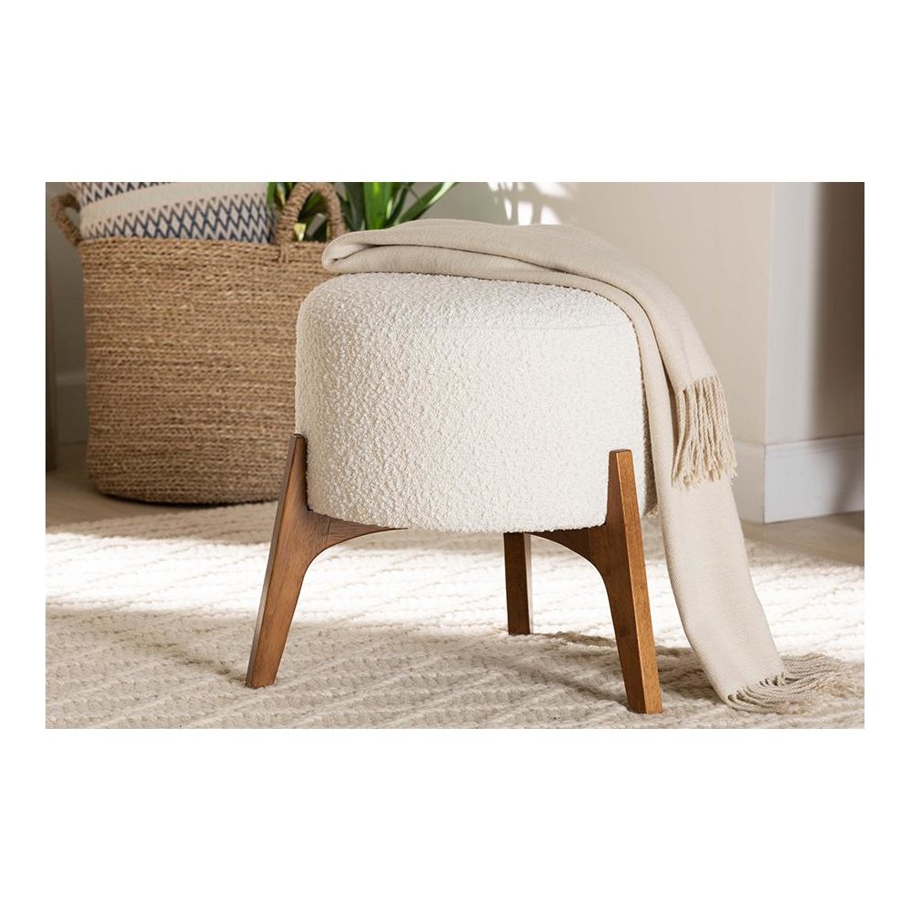 Walnut Brown Finished Wood Ottoman Footstool. Picture 6