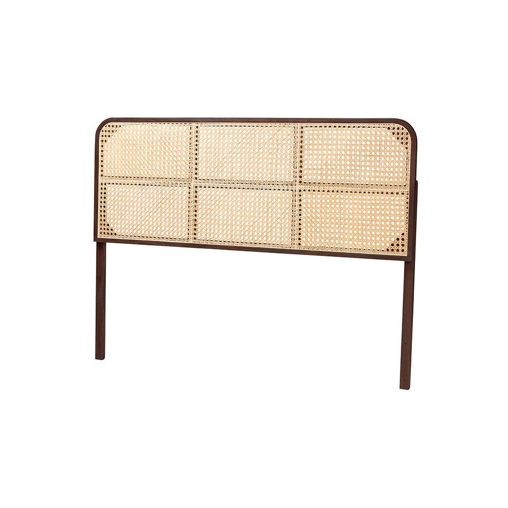 Lainer Modern Bohemian Dark Brown Finished Bayur Wood and Natural Bamboo Headboard. Picture 1