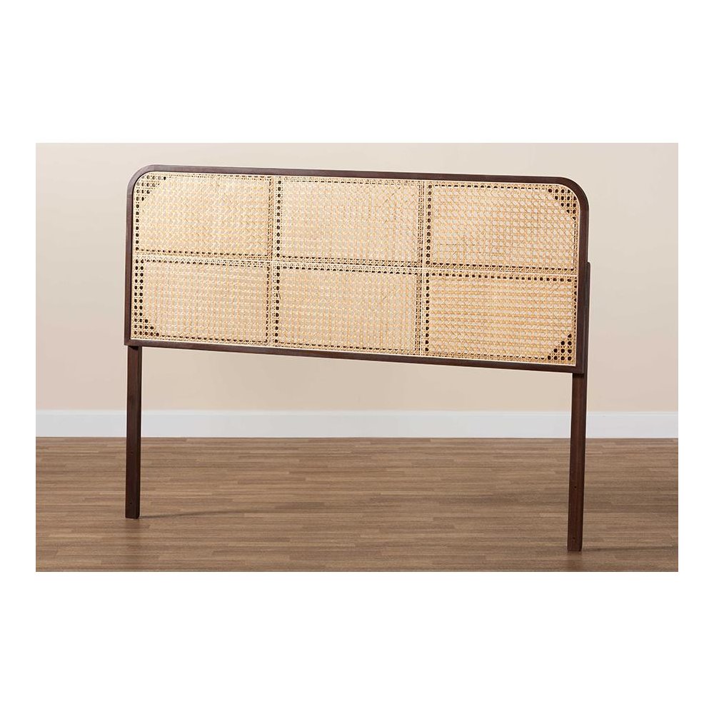 Lainer Modern Bohemian Dark Brown Finished Bayur Wood and Natural Bamboo Headboard. Picture 6