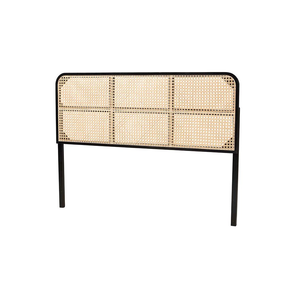 Lainer Modern Bohemian Black Finished Bayur Wood and Natural Bamboo Headboard. Picture 1