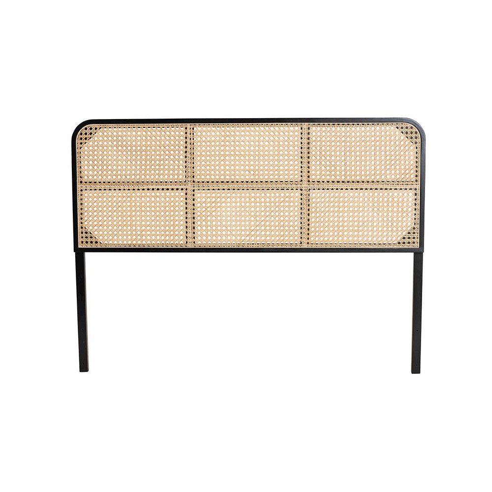 Lainer Modern Bohemian Black Finished Bayur Wood and Natural Bamboo Headboard. Picture 2