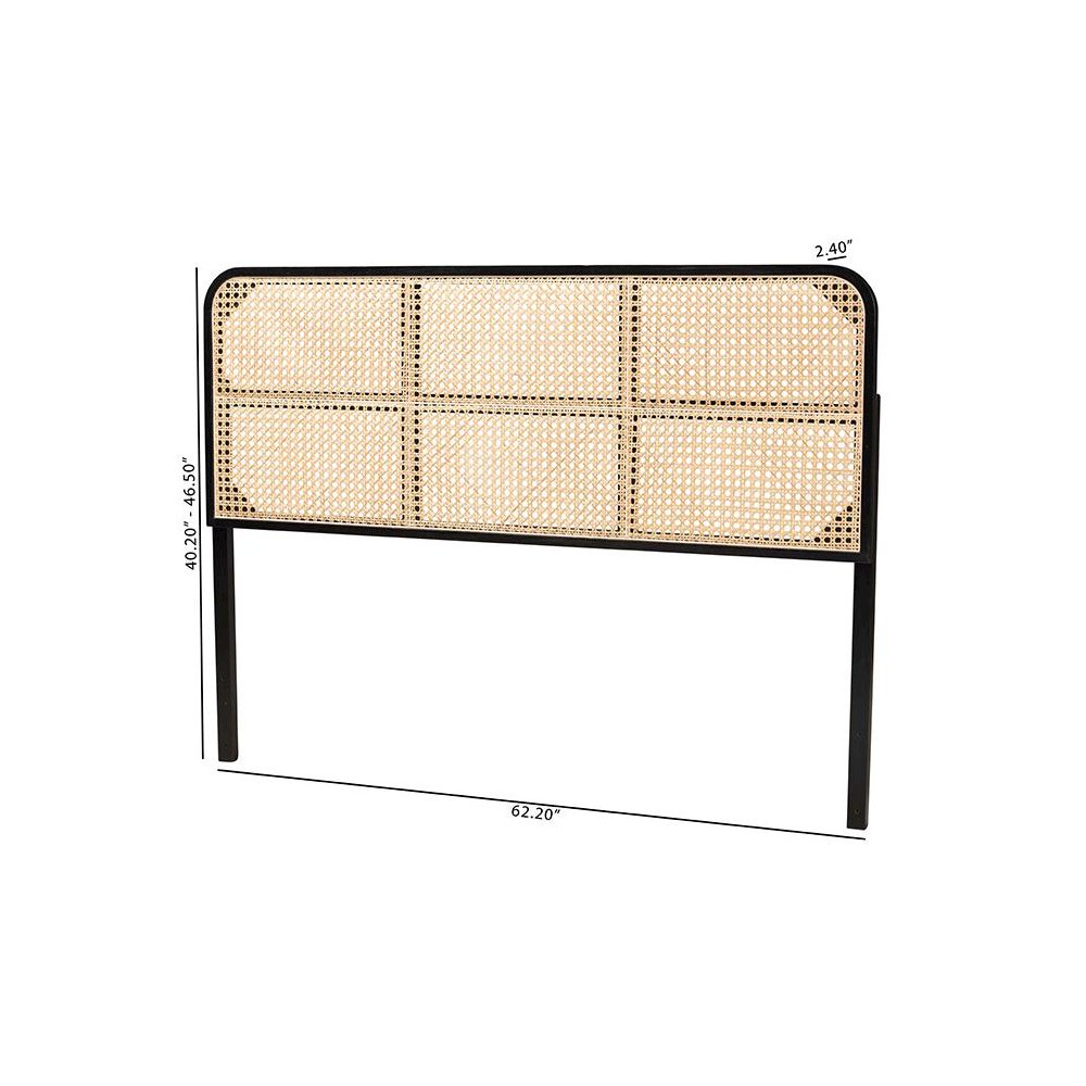 Lainer Modern Bohemian Black Finished Bayur Wood and Natural Bamboo Headboard. Picture 7