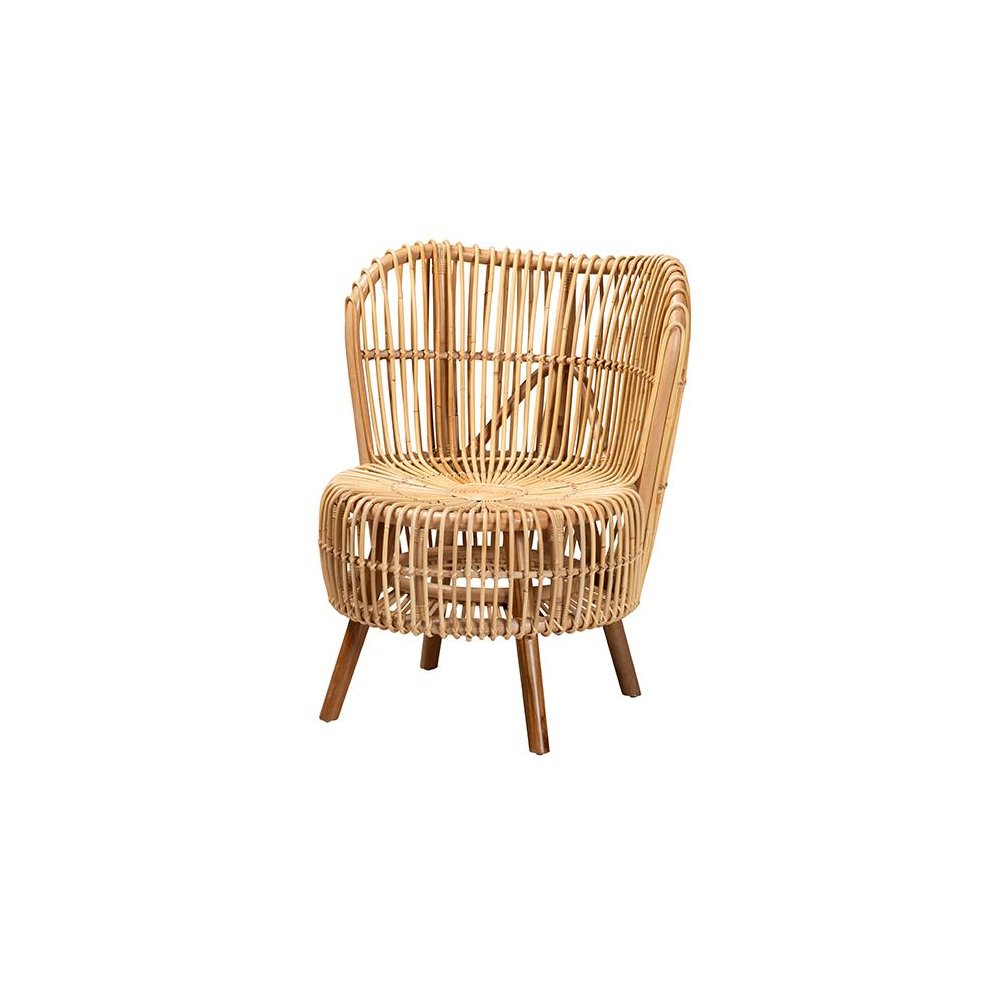 bali & pari Nagoya Modern Bohemian Natural Rattan Wide Seat Lounge Chair. Picture 1