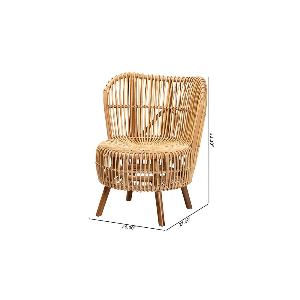 bali & pari Nagoya Modern Bohemian Natural Rattan Wide Seat Lounge Chair. Picture 10