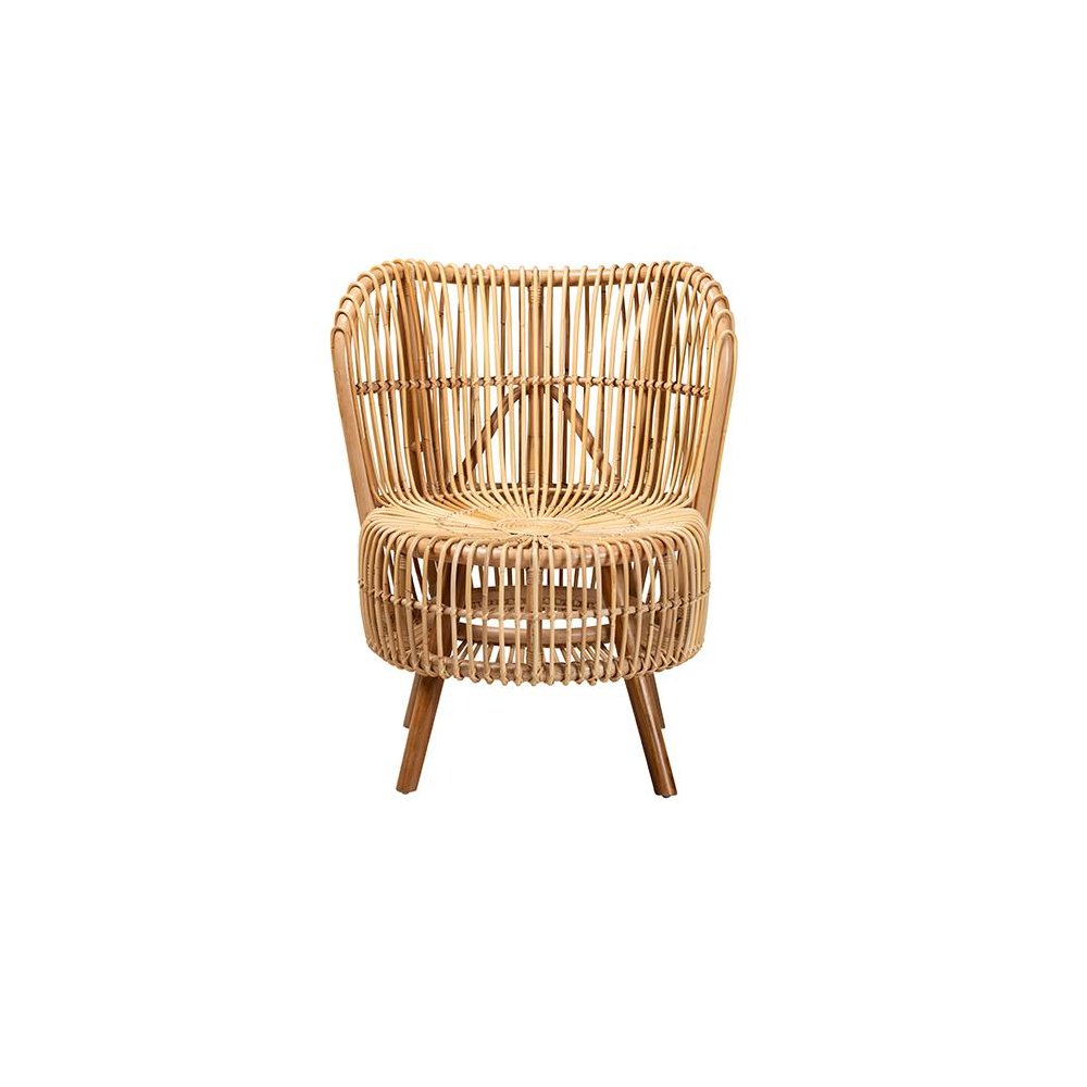 bali & pari Nagoya Modern Bohemian Natural Rattan Wide Seat Lounge Chair. Picture 2