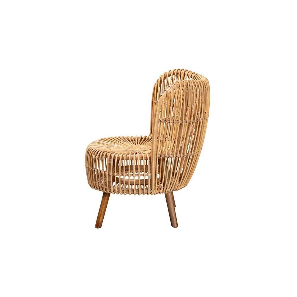 bali & pari Nagoya Modern Bohemian Natural Rattan Wide Seat Lounge Chair. Picture 3