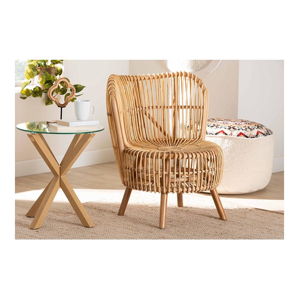 bali & pari Nagoya Modern Bohemian Natural Rattan Wide Seat Lounge Chair. Picture 8