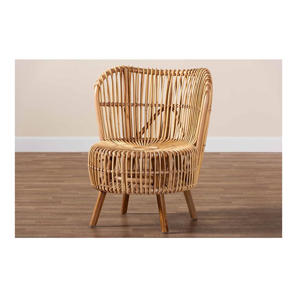 bali & pari Nagoya Modern Bohemian Natural Rattan Wide Seat Lounge Chair. Picture 9