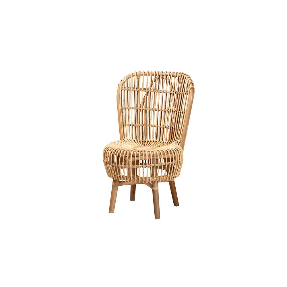 bali & pari Nagoya Modern Bohemian Natural Rattan Tall Lounge Chair. Picture 1