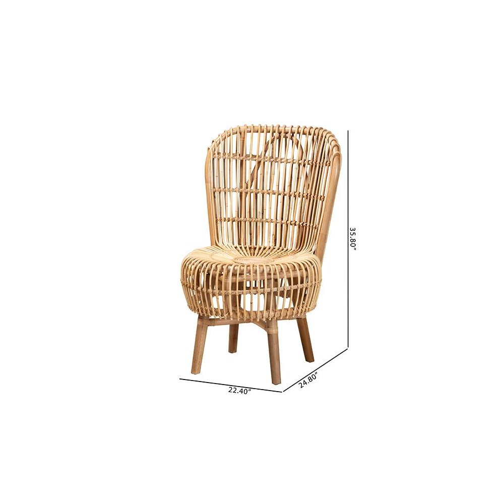 bali & pari Nagoya Modern Bohemian Natural Rattan Tall Lounge Chair. Picture 10