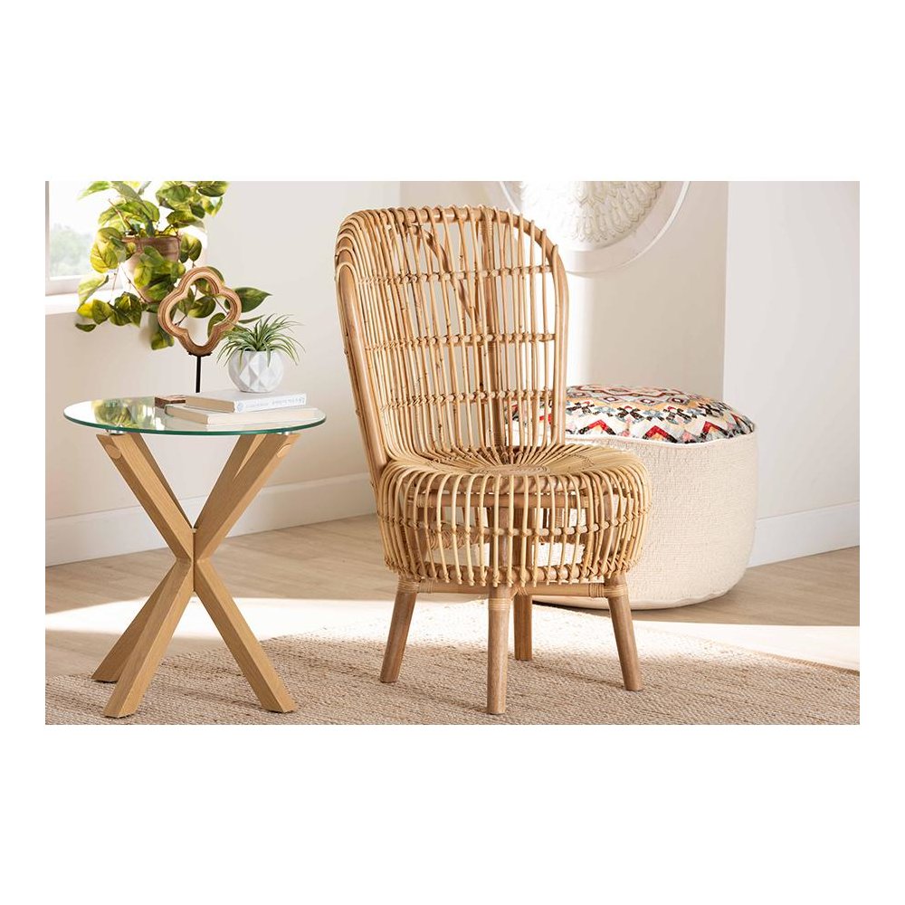 bali & pari Nagoya Modern Bohemian Natural Rattan Tall Lounge Chair. Picture 8
